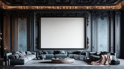 Elegant Luxurious Living Room with Blank Canvas for Artwork Display