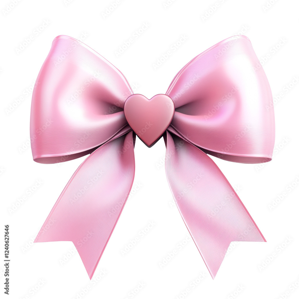 Poster a 3d render of a pink satin ribbon bow with a smaller pink heart in the center, isolated on a black 