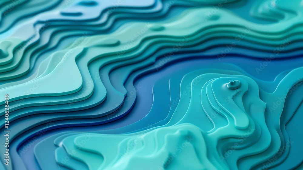 Poster this is a 3d rendering of a topographic map. the colors represent different elevations, with the lig