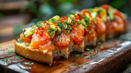 Smoked Salmon Avocado Canape with Red Caviar