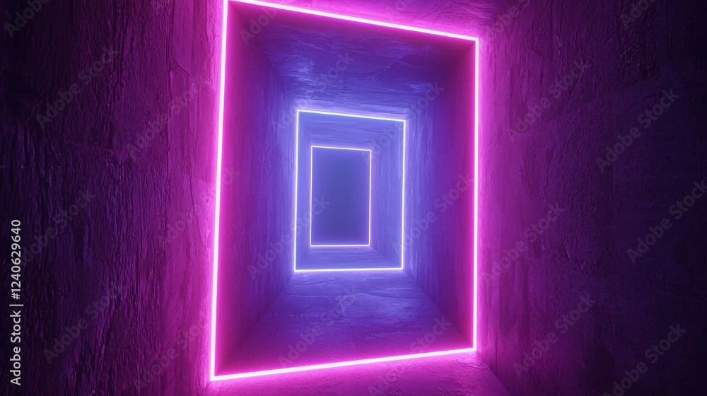 Poster an abstract blue tech background with a tunnel perspective in blue, generated by ai.