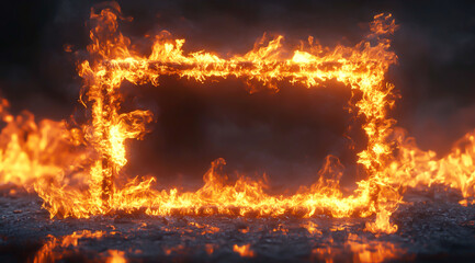Rectangular frame made of fire on a black background