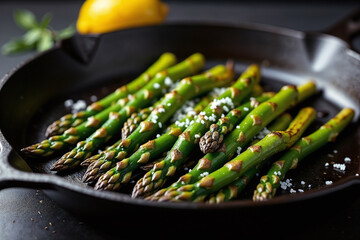 Charred Asparagus in Cast Iron Skillet with Sea Salt and Lemon
