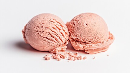 Two Scoops of Soft Pink Ice Cream on a White Background