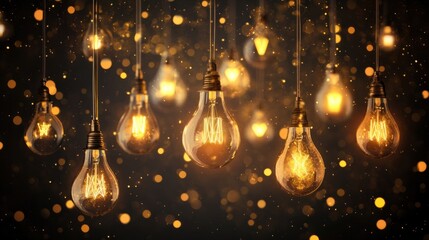 Charming vintage lights with shimmering gold hues, soft glowing bokeh effect