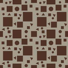Abstract Geometric Seamless Pattern Featuring Various Sapesh in Brown Small Design on a pastel gray Background