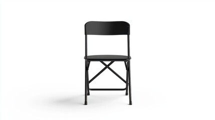 Classic metal folding chair mockup with black seat, isolated on white background