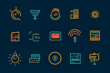 Technology and business line icons, representing various digital concepts and modern tech solutions