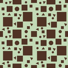 Abstract Geometric Seamless Pattern Featuring Various Sapesh in Brown Small Design on a pastel green Background