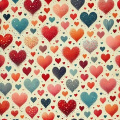Fototapeta premium The image is a repeating pattern of hearts on a light beige background.&nbsp; 