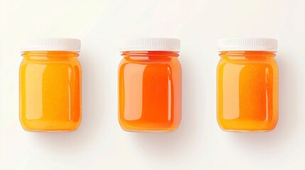 Vibrant Citrus Jam Clipart, lively watercolor illustrations of zesty orange marmalade jars, isolated on white background, perfect for decorative and culinary designs.