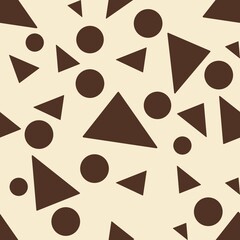Brown Geometric Shapes Create an Abstract Seamless Pattern Big Design on a pastel yellow Background