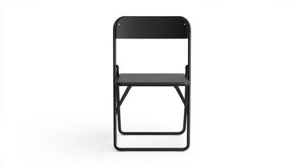 Minimalist industrial folding chair mockup, sleek black finish, isolated on white