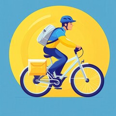 Obraz premium Delivery Person Riding Bicycle in Bright Graphic Style