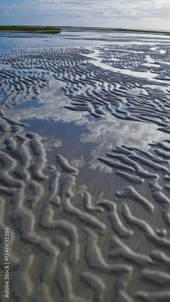 Aufkleber a peaceful lagoon at low tide revealing intricate sand patterns and gentle ripples reflecting the sk