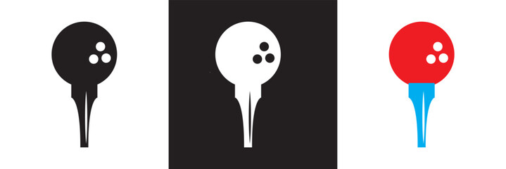 Golf ball on tee vector icon . isolated on white and black background. vector illustration. EPS 10