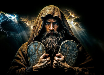 Moses Holding the Ten Commandments Close Up - Bible Story