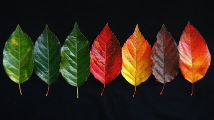 Fototapeta premium Autumnal Leaf Progression: A Vibrant Display of Seasonal Change