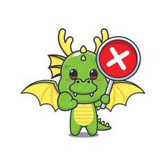 dragon mascot cartoon character vector illustration with wrong sign.