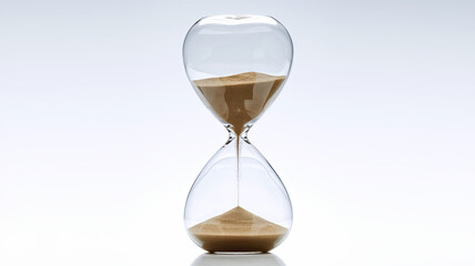 Classic Hourglass Timer Isolated on White Background with Flowing Sand, Transparent Glass, Elegant Wooden or Metal Frame, Minimalist Design, Time Passing Concept, High-Resolution Close-Up, Perfect
