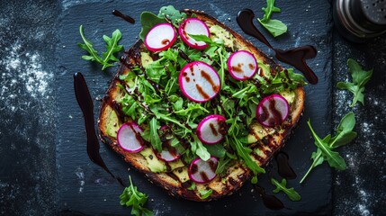 Fototapeta premium Avocado Toast with Radishes and Arugula