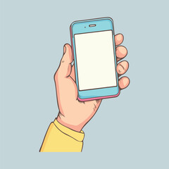 A hand holding a phone vector illustration 