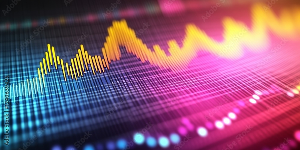 Poster dynamic line graphs in vibrant colors on a dark background, modern vector chart of financial data
