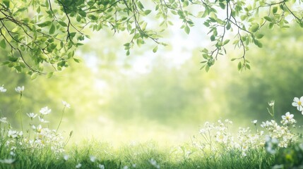 Lush greenery and blooming flowers in a serene natural setting during daylight hours. Generative AI