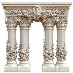 Naklejka premium Ornate Classical Columns with Floral Accents and Decorative Details in Marble Finish
