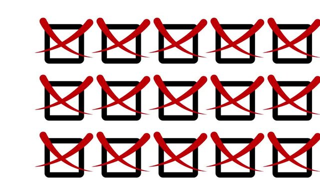 Many uncompleted tasks, many red crosses in a black square. 4k video for your project.