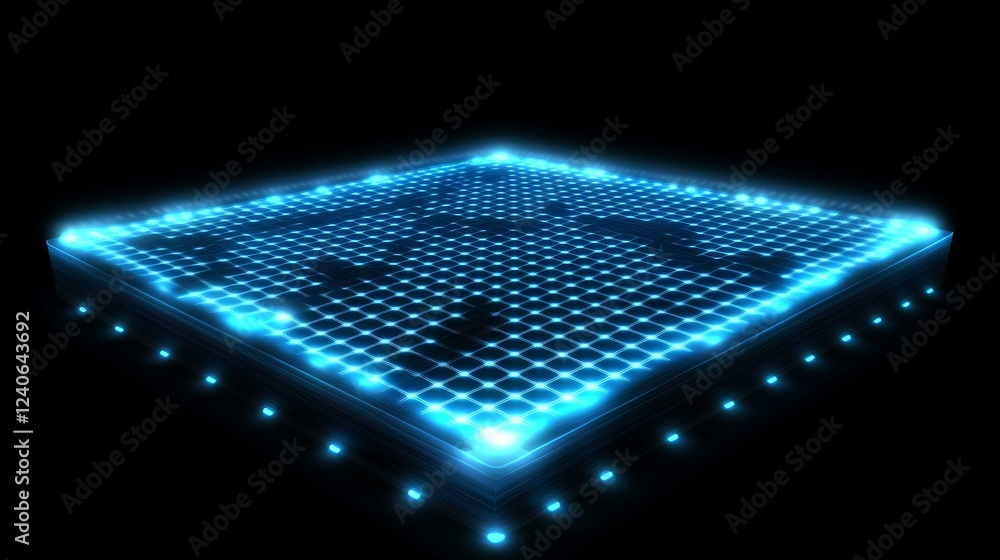Poster a vibrant blue digital network filled with streaming data particles, representing swift digital comm
