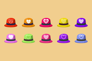 Set of colorful hats vector illustration, Colourful hats vector illustration bundle 