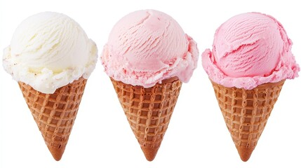 Delightful Watercolor Ice Cream, charming illustrations of colorful scoops in crispy waffle cones, perfect for digital use or creative projects, isolated on white background