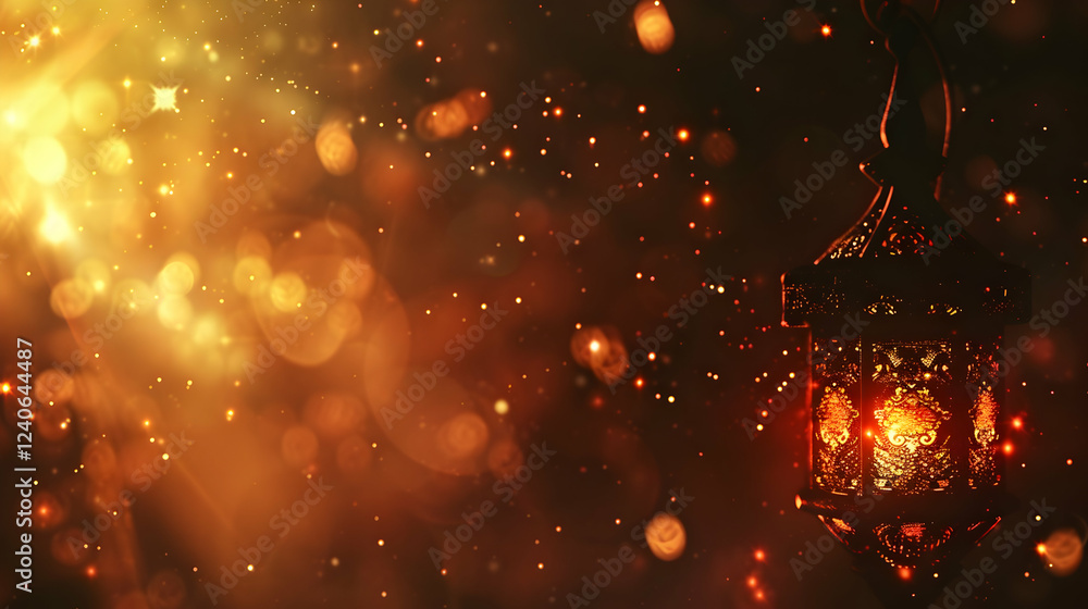 Poster glowing lantern illuminating a warm, sparkling atmosphere with a dreamy bokeh background