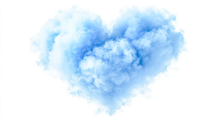 Realistic Fluffy Heart-Shaped Blue Cloud Isolated on a White Background with Soft, Airy Texture and Vivid Color Details