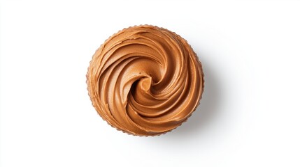 Tempting chocolate spread with natural cocoa swirls and smooth texture, top view, isolated on white