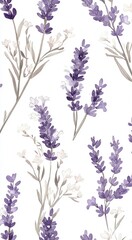 Naklejka premium Beautiful Lavender Floral Pattern on a White Background