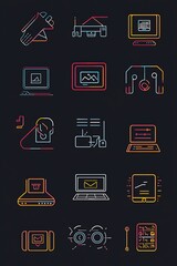 Technology icon set in various styles, with filled, outline, line, and stroke designs for web, mobile, and UI use
