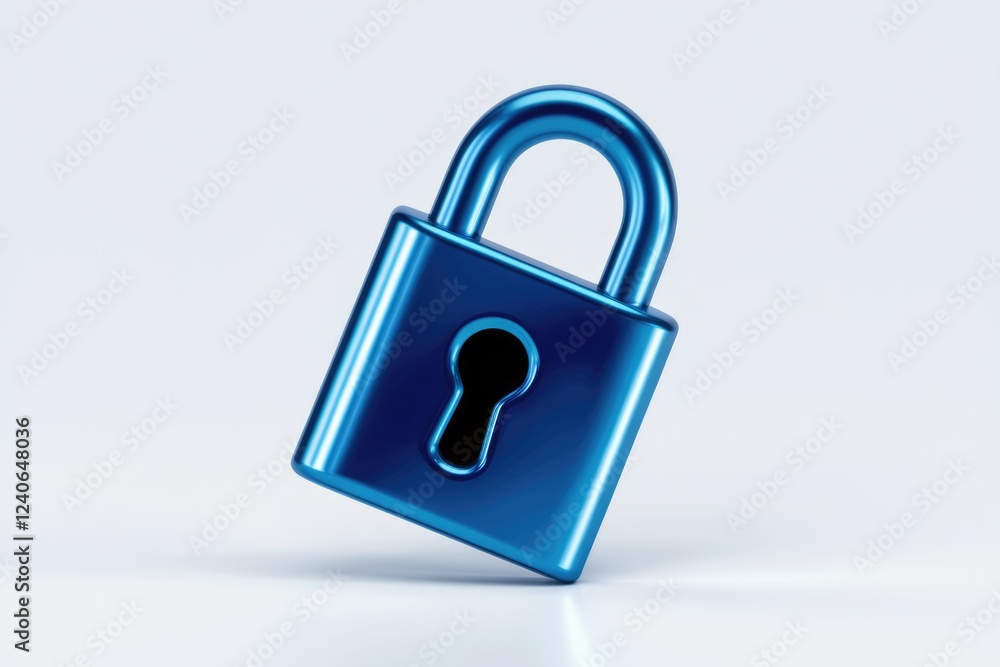 Poster a shiny blue padlock, symbolizing security and data protection.