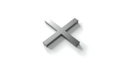 Metallic X shape against a white background - symbolizing termination or negation - ideal for websites and educational resources