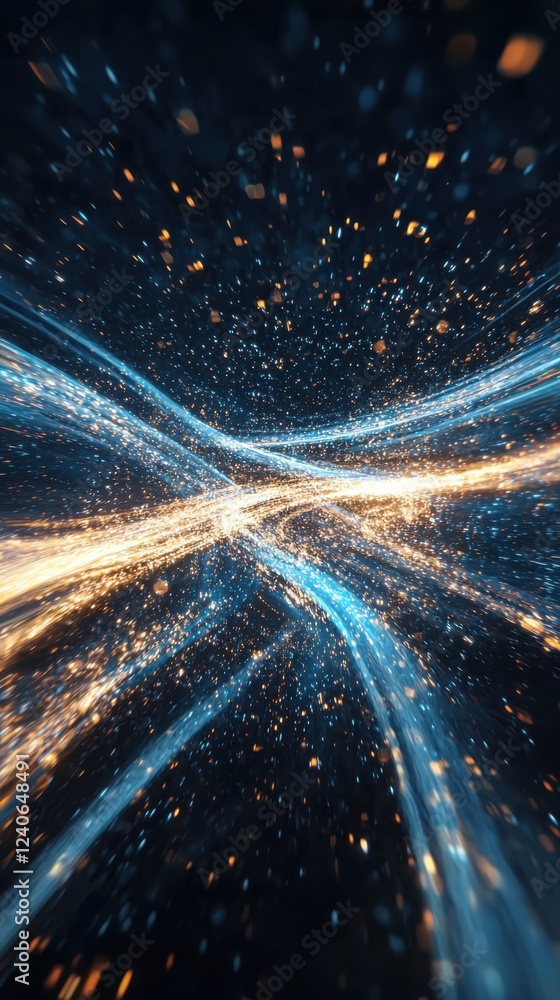 Poster dynamic flow of digital data abstract space visual art cosmic environment vivid perspective colorful