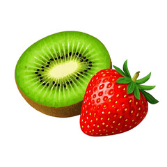 Fresh kiwi and strawberry isolated on transparent background