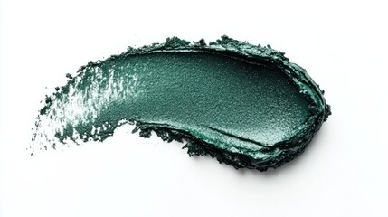 Dark emerald green eye shadow smear with rich pigmentation, isolated on white