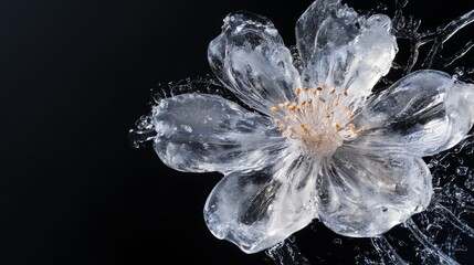 broken ice flower on black background