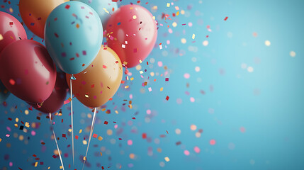 Celebration Copy Space with Balloons as Template Background. Celebration banner with gold confetti and balloons
