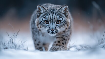 Obraz premium Snow lynx stalking winter forest