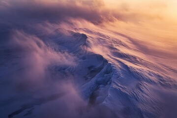 Majestic polar glaciers reflecting golden hues during the serene twilight in the Arctic landscape