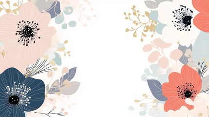 A modern floral design template featuring abstract blooms in soft pastel colors, with plenty of white space for text, creating a fresh and elegant look ideal for invitations or branding.