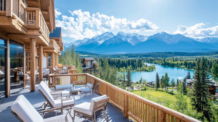 Fototapeta premium Mountaintop Retreat: Deck Panorama
