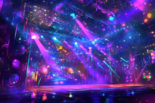 Neon stage lights concert vibrant energy